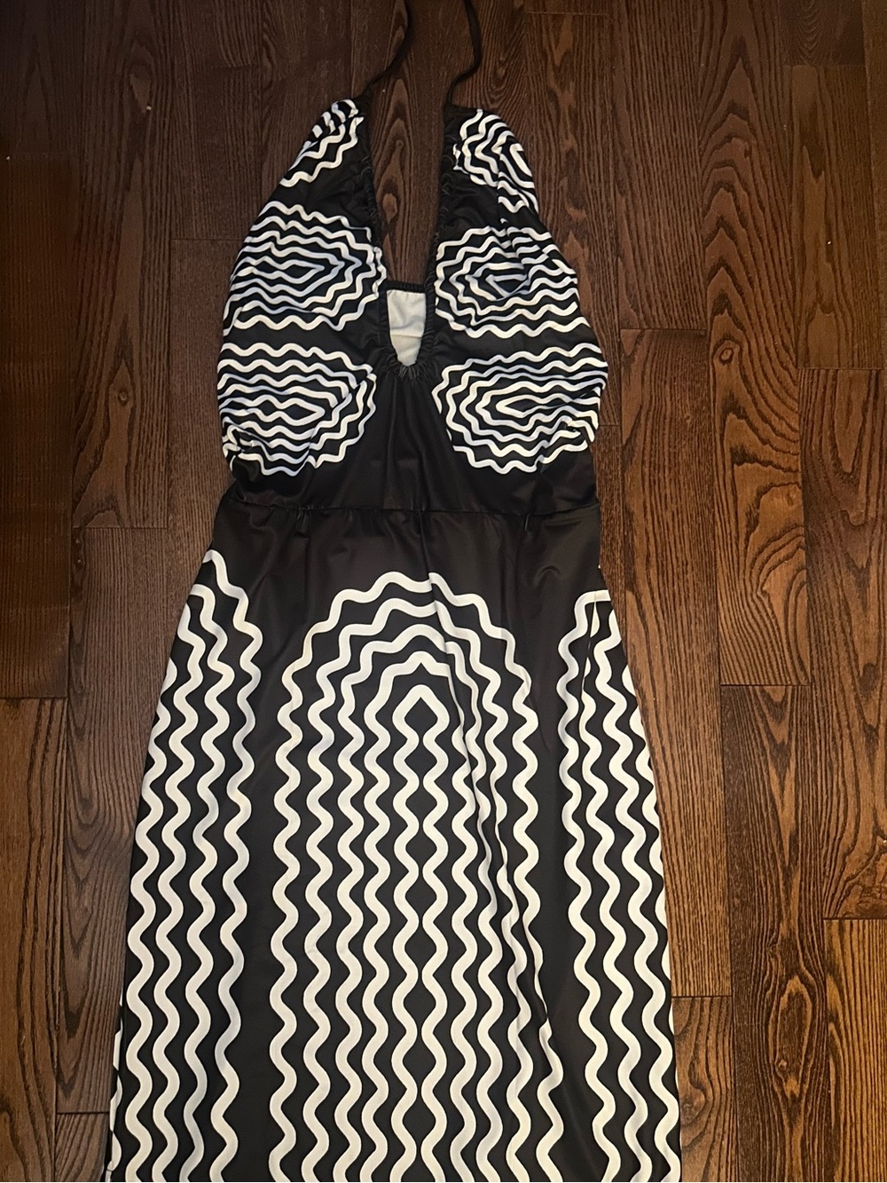 Black and White Graphic Halter Dress